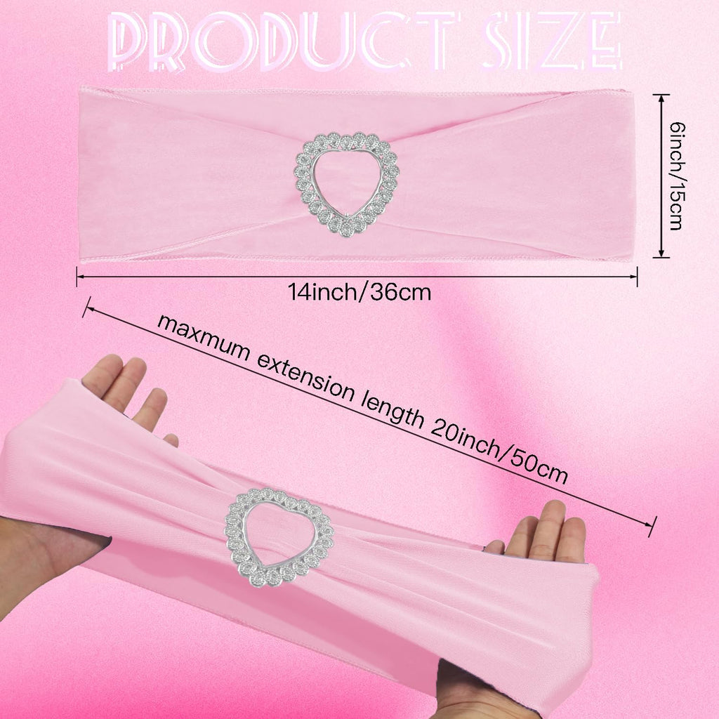 Skiennix Spandex Stretch Chair Sashes - 100PCS Universal Elastic Covers with Buckle Slider | Pink for Weddings & Events