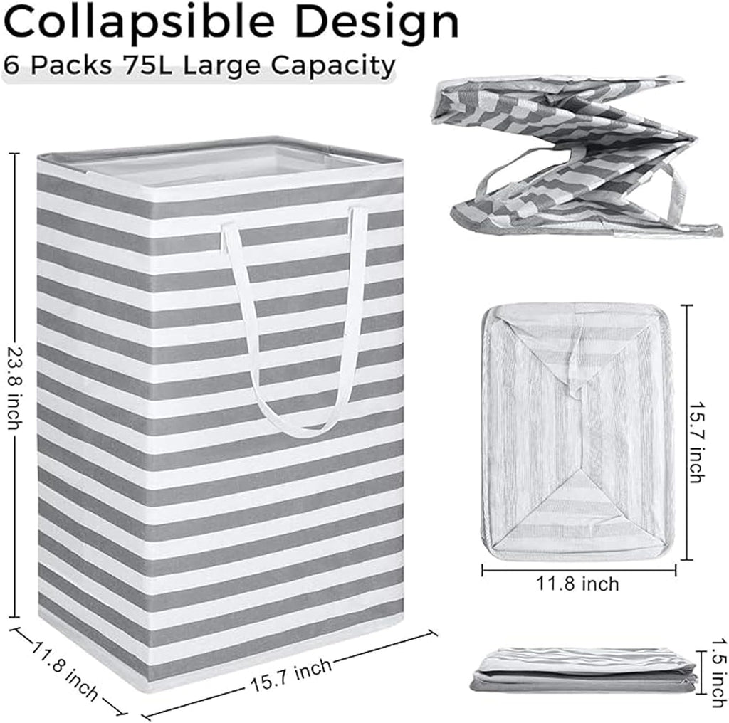 Regine Switzerland Large Collapsible Laundry Hamper - Waterproof Freestanding Basket with Easy Carry Handles | 75L Gray Storage Solution for Bedroom, Bathroom, College Dorm