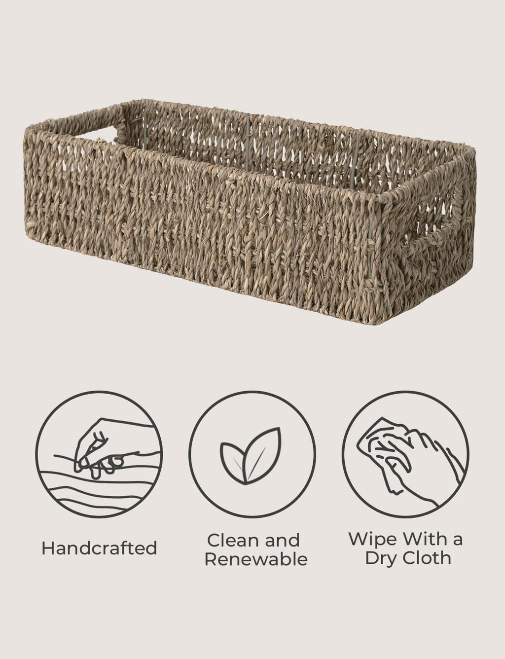 StorageWorks Seagrass Baskets - Stylish Bathroom Decor Box with Handles | 14.25"L x 6.5"W x 3.75"H