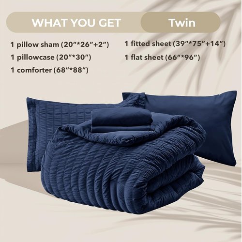 HYMOKEGE Navy Blue Twin Comforter Set - 5-Piece All-Season Luxury Bedding Set with Sheets & Pillowcase