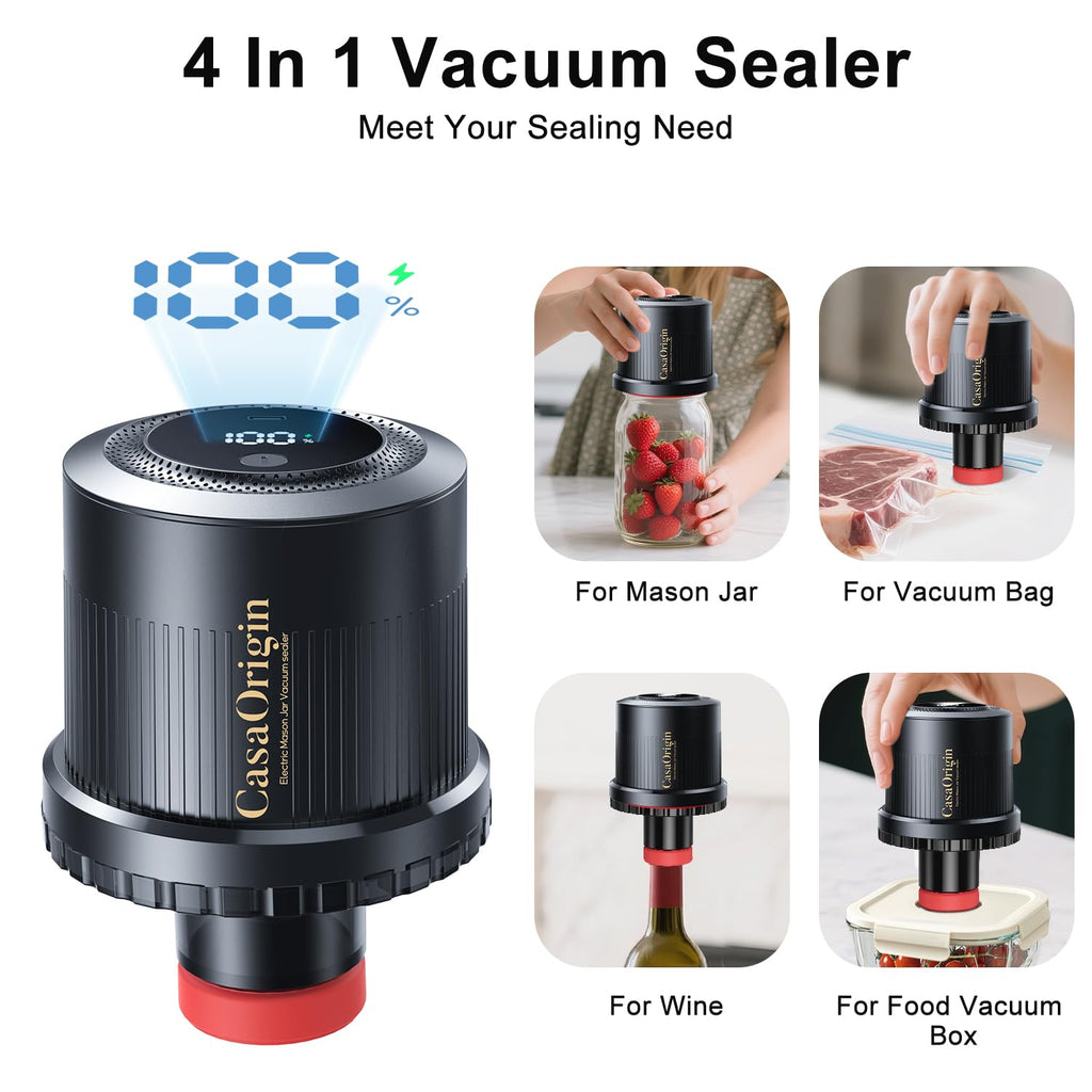 Electric Mason Jar Vacuum Sealer Kit for Wide & Regular Mouth Jars, Automatic Jar Sealer for Canning and Food Storage, Includes Lids