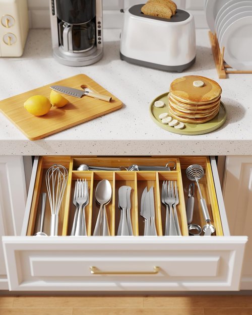 Kitsure Silverware Organizer - Expandable Bamboo Drawer Storage for Utensils & Cutlery | Large Natural Design