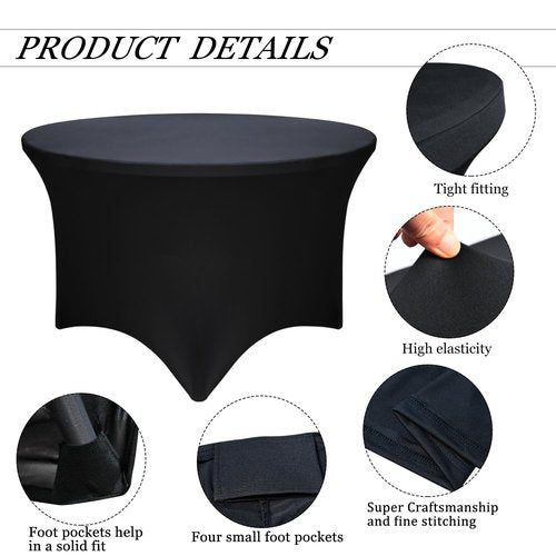 Yoquare 8 Pack - Black Round Table Skirt (60" Diameter x 30" H) for 5ft Tables | Polyester Spandex Washable Cover | Wrinkle & Stain Resistant | Wedding, Party, Banquet Decor