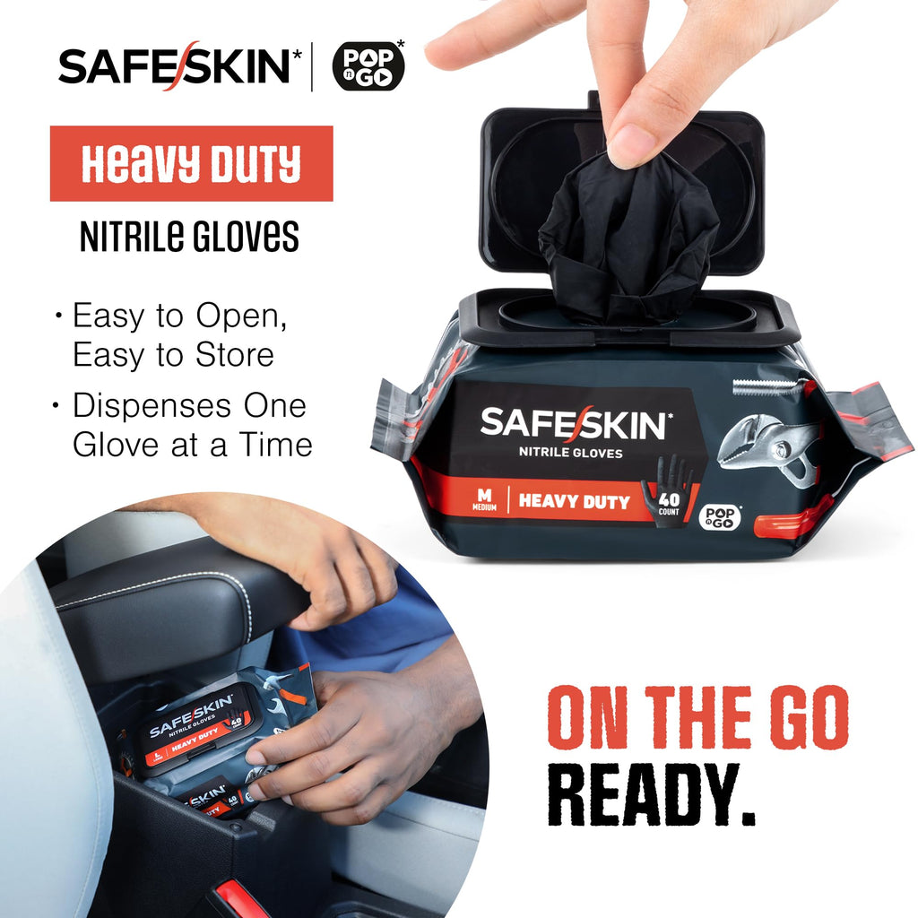 SAFESKIN Heavy Duty Nitrile Disposable Gloves, Pack of 160, Powder Free, Black - Plumbing, Gardening, Painting, Food Handling