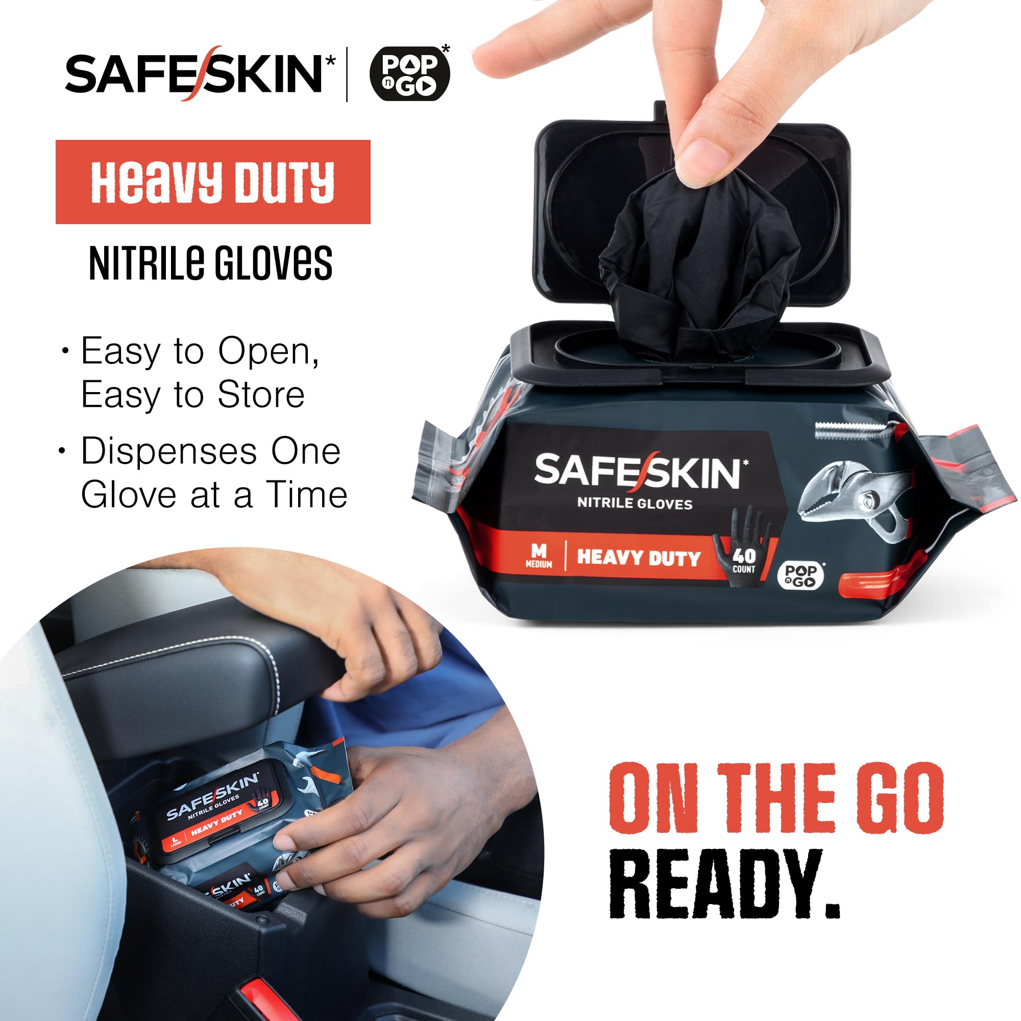 SAFESKIN Heavy Duty Nitrile Disposable Gloves, Pack of 160, Powder Free, Black - Plumbing, Gardening, Painting, Food Handling