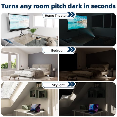 NIGHTON 100% Blackout Curtains for Bedroom, No Drill Black out Blinds With Upgraded Hook and Loop Tape, Portable Blackout Curtains for Window Cover Baby Nursery,Travel,RV- 1 Panel Black 42''W x 60'' L