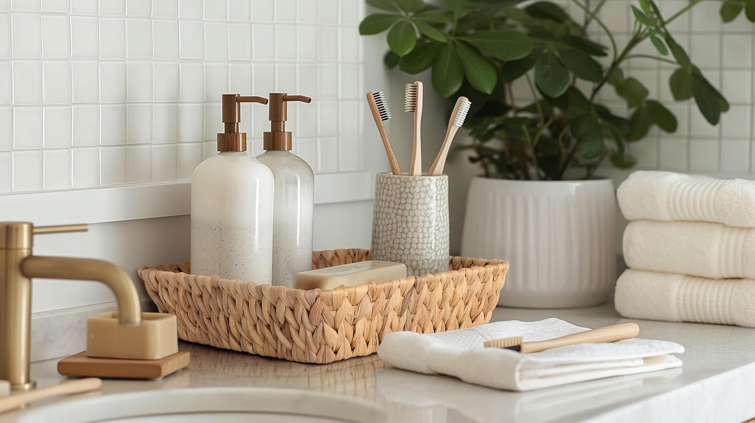Woven Wicker Decorative Baskets by [Brand Name] - Small Rattan Tray Set for Organizing | Perfect for Gifts, Entryway, and Office