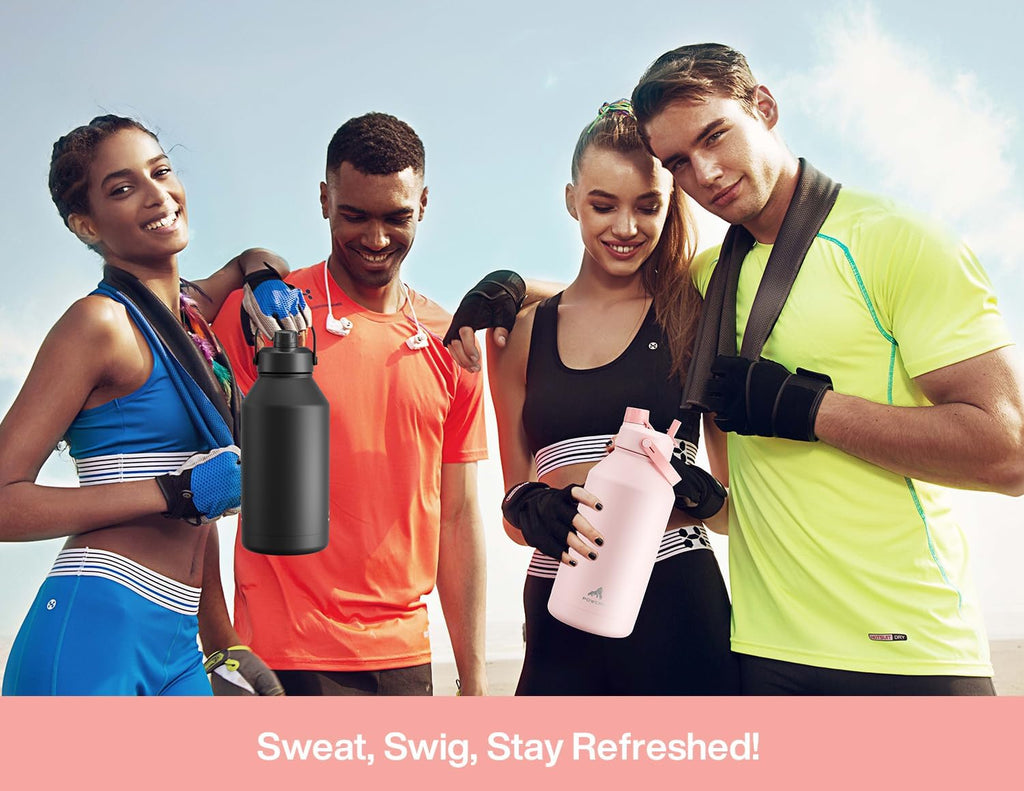 POWCAN 64 oz Insulated Water Bottle - 2-in-1 Straw & Spout Lid | Keeps Drinks Cold 24H, BPA-Free, Cotton Candy