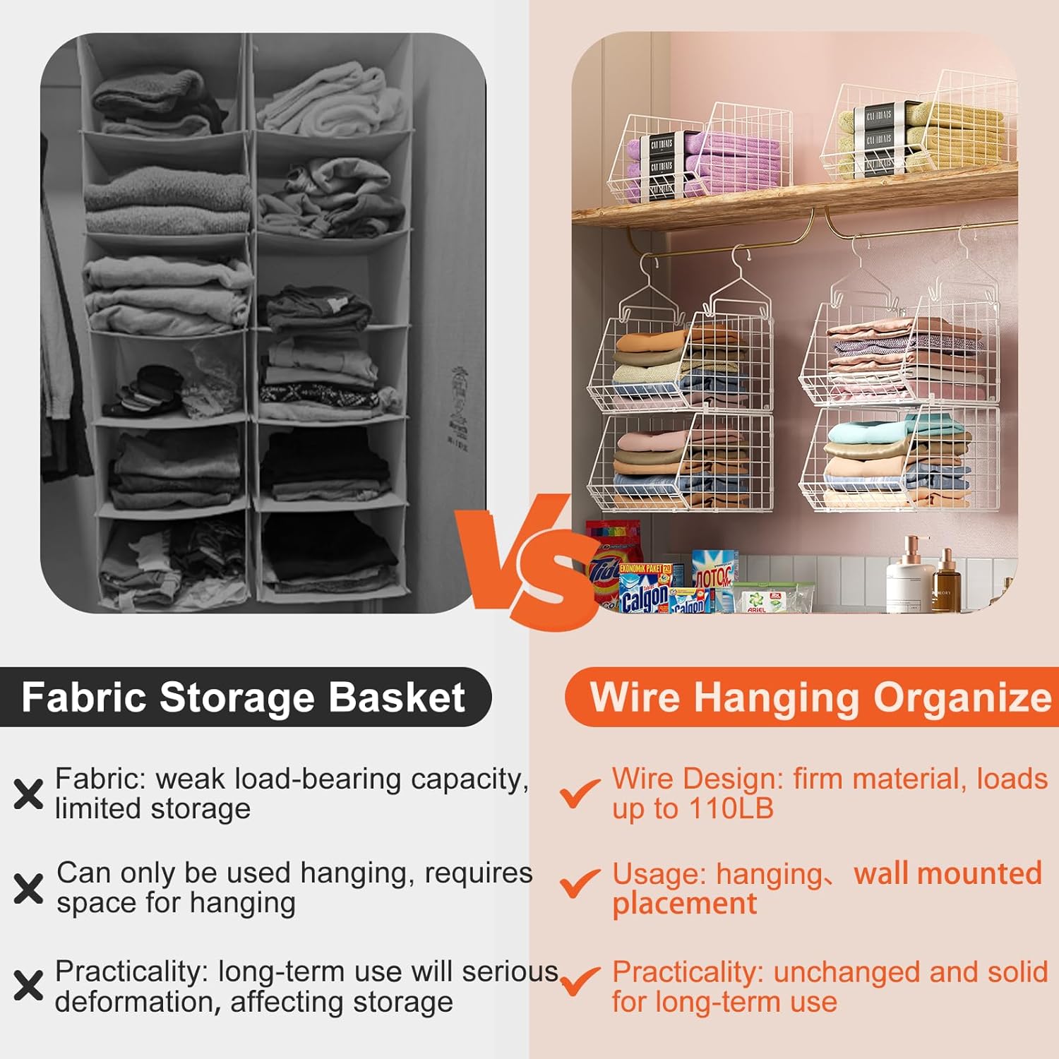 X-cosrack 6-Tier Closet Hanging Organizer - Versatile Clothes Shelves with Hooks for Shoes & Accessories