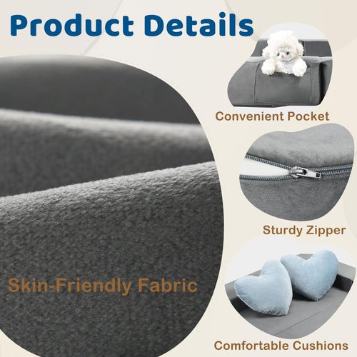 ENITYA 3-in-1 Foldable Floor Bed with Two Pillow for Kids, Soft Foam Toddler Cot with Washable Cover, Toddler Travel Bed for Naps, Playing, Sleepover, Grey