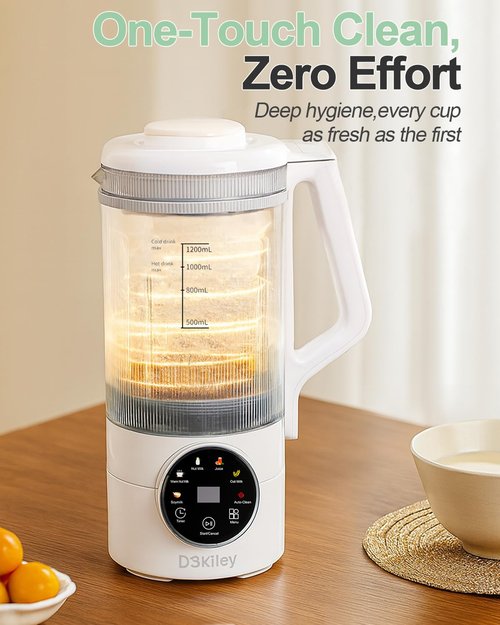 40oz Nut Milk Maker Machine, Automatic Plant Milk Maker with 10 Blades, No Soaking Needed, Smooth Almond Oat Soy Milk & Juice, 12H Delay Start, Auto-Clean, Safety Lock