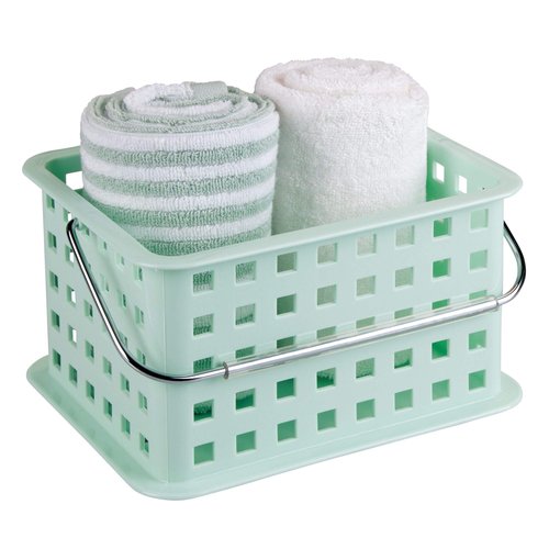 iDesign Spa BPA-Free Plastic Small Stackable Basket with Handle - 9.25" x 7" x 5", Mint