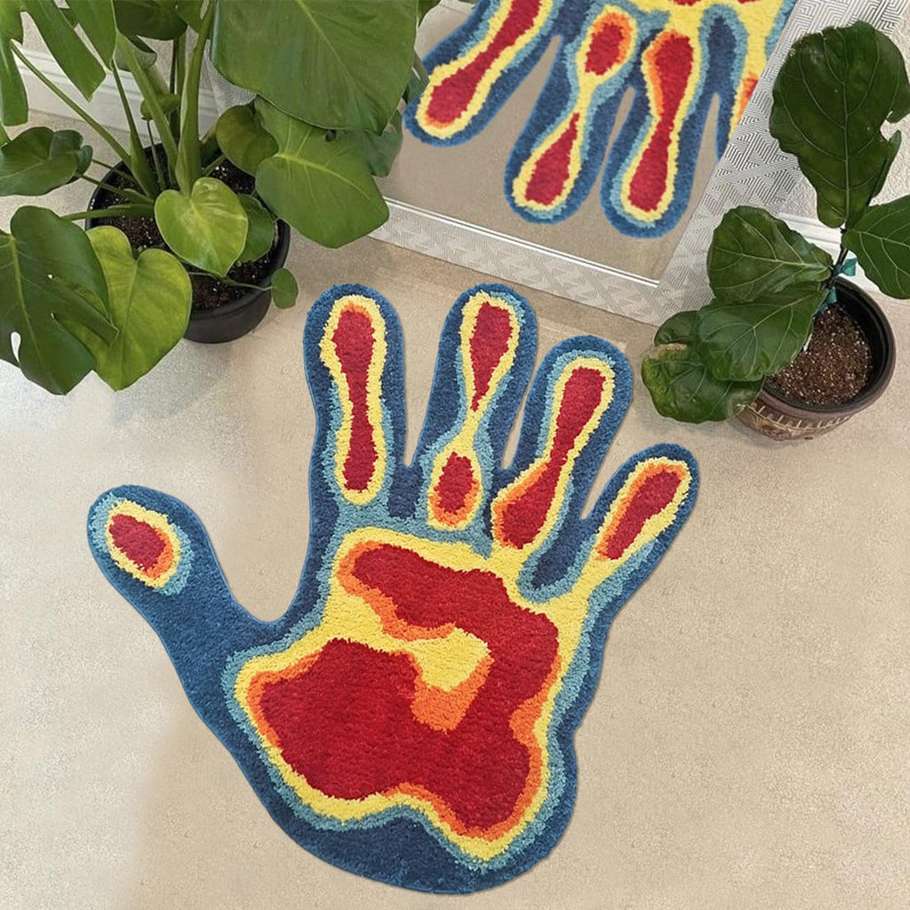 Shovagy Hand Shaped Rug Fun Bathroom Rugs Cool Abstract Cute Bath Mat Tufted Extra Soft Quick Dry Water Absorbent Non Slip Bath Mats Bedroom Aesthetic Decor Carpet, 2.6 x 2.6FT