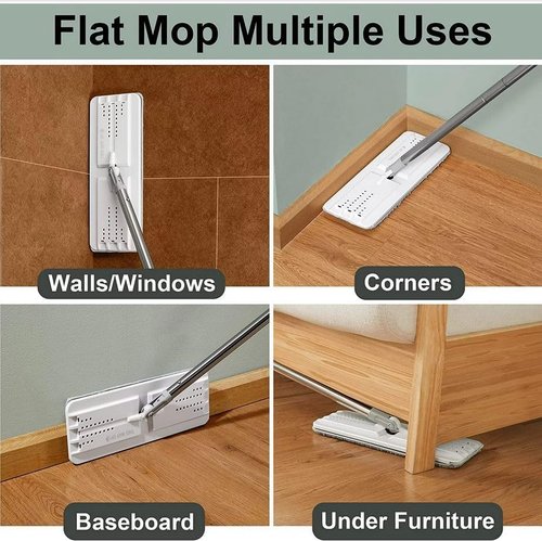 JOYMOOP Mop Replacement Pads, 4-Pack 13" × 4.9" Microfiber Flat Mop Refills, Dual Grey & Stripe Pads for Wet & Dry Cleaning, Fits JOYMOOP Mop Head Refills, Machine Washable, Durable, Scratch-Free