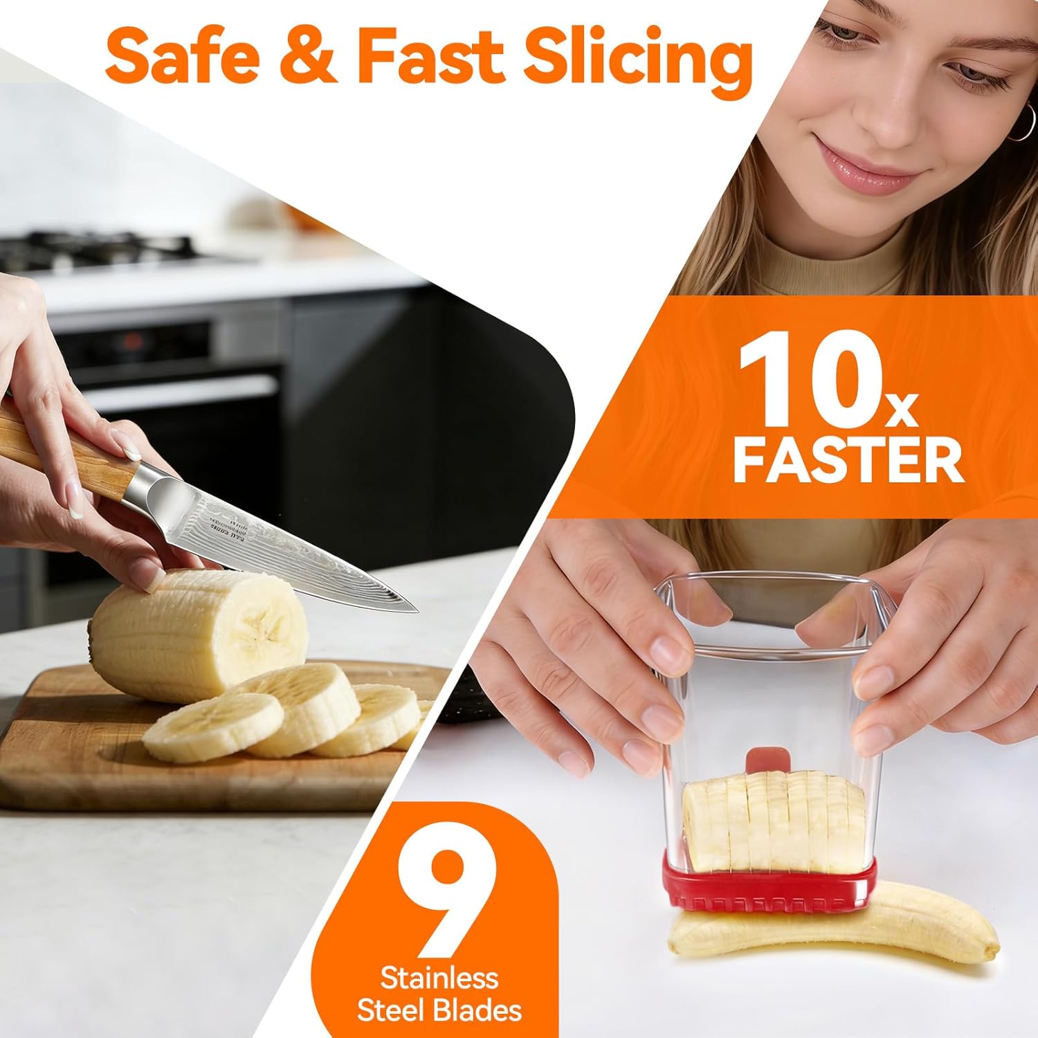 Skiennix Fruit Slicer Cup - Detachable Cutter for Quick Strawberry, Banana & Egg Slicing | Black & Red 2-Pack