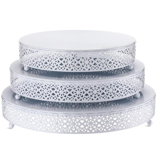 Wenqik 3 Pcs Cake Stand 16'' 14'' 12'' Round Metal Cake Stand Bases Display Holder Cookies Fruit Serving Tray Candy Display Plate Cupcake Dessert Pastry Riser for Wedding Birthday Party (White)