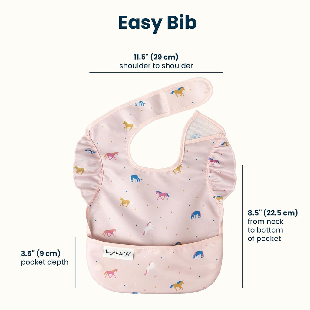 Tiny Twinkle Baby Bibs - Mess-Proof Waterproof Toddler Bibs with Catch-All Pocket | 3-Pack Unicorn Design
