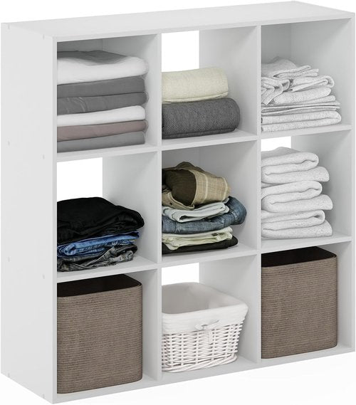Furinno PELLI Closet Organizer - 9-Cube Storage Solution for Wardrobe & Living Room - White