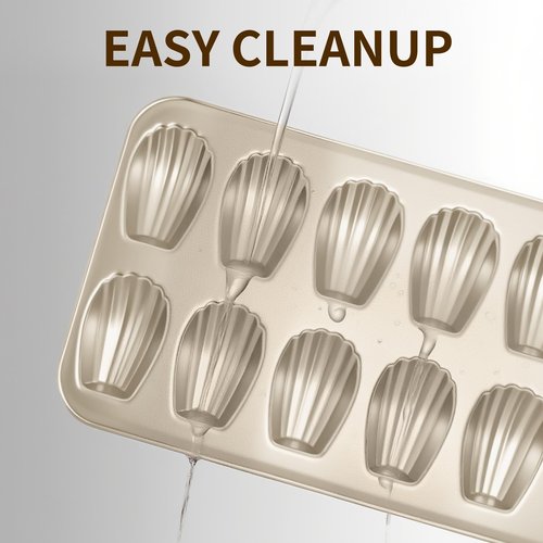 Shinsin Madeleine Pans Set of 2, Nonstick 12-Cavity Madeleines Mold Cookie Tray for Baking, Heavy Duty Warp Resistant Cute Shell Shape Madeleine Mold Cake Pan-Gold