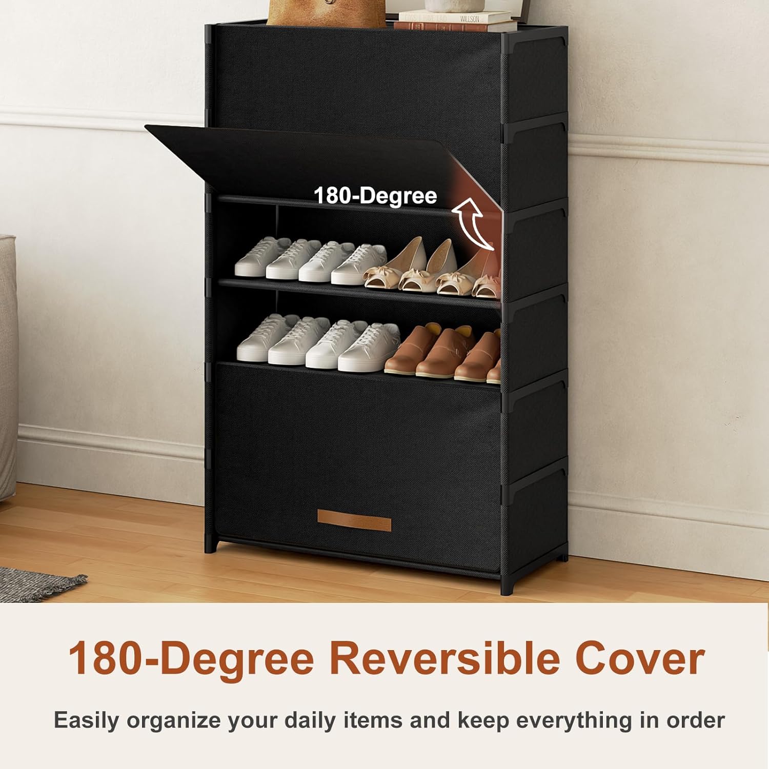 Regine Switzerland 7-Tier Shoe Rack - Stylish Storage Cabinet for 28 Pairs | Black Organizer for Closet & Entryway
