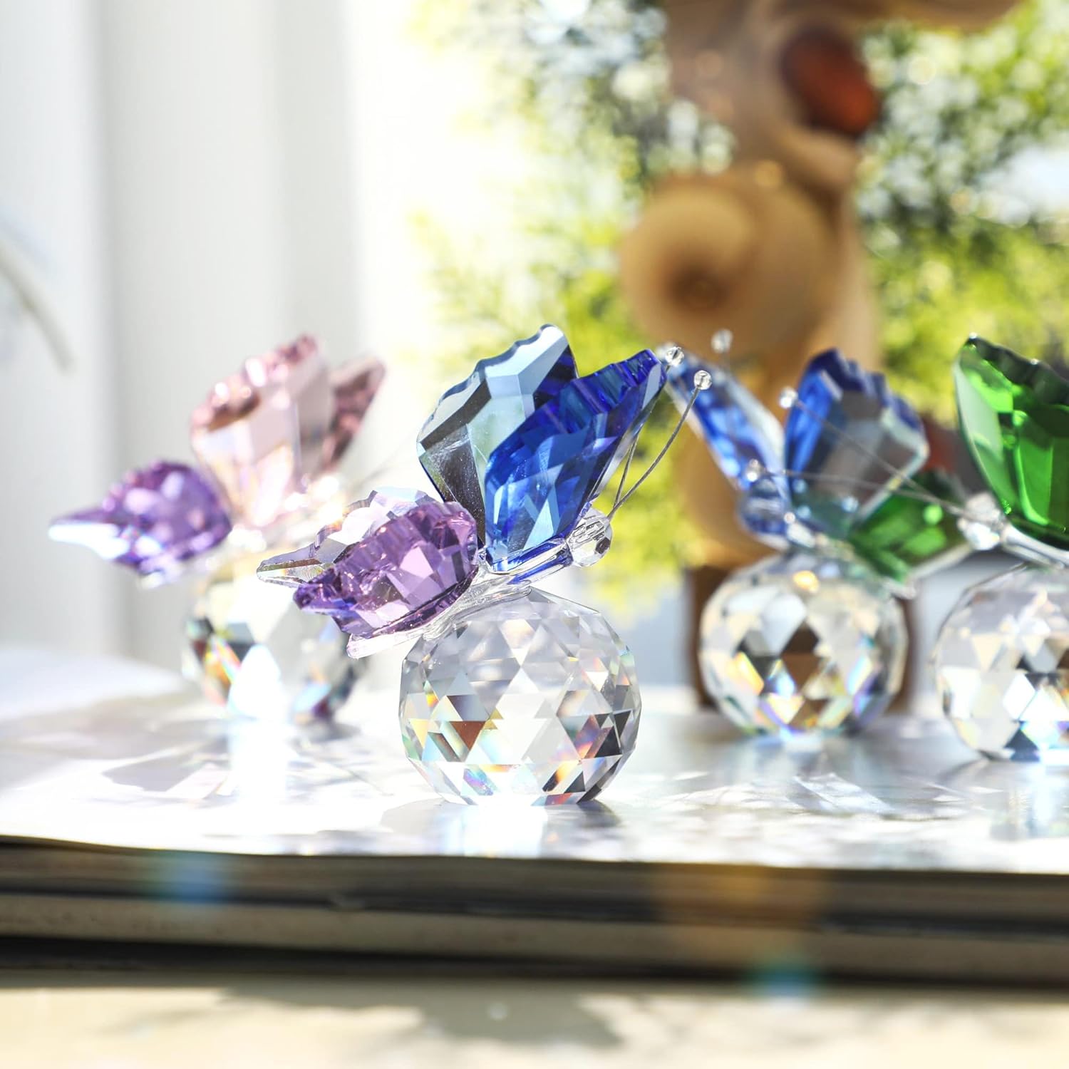 Skiennix Crystal Butterfly Figurines - Set of 4 Decorative Glass Butterflies | Perfect Christmas Gifts for Women (2.2 x 2 Inch)