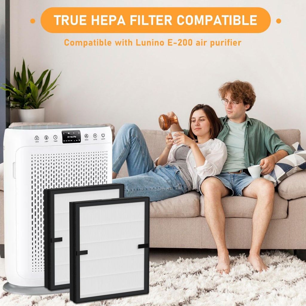 Allisfresh E-200 True HEPA Filter Replacement Compatible with Lunino E-200 Air Cleaner Purifier, 3-in-1 Filtration System with Activated Carbon Filter, 2 Pack White