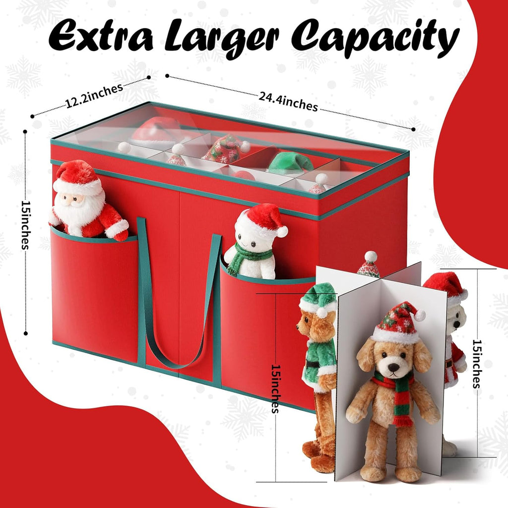 Regine Switzerland Christmas Figurine Storage Box - Large Nutcracker Container with Visible Lid for 15-Inch Collectibles, Red