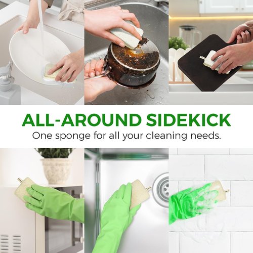 AIRNEX Natural Loofah Sponges for Dishes - Pack of 6 Plastic Free Loofah Kitchen Sponges with Cellulose Core & Cotton Loop - Non Toxic Natural Sponges for Dishes & Kitchen Cleaning