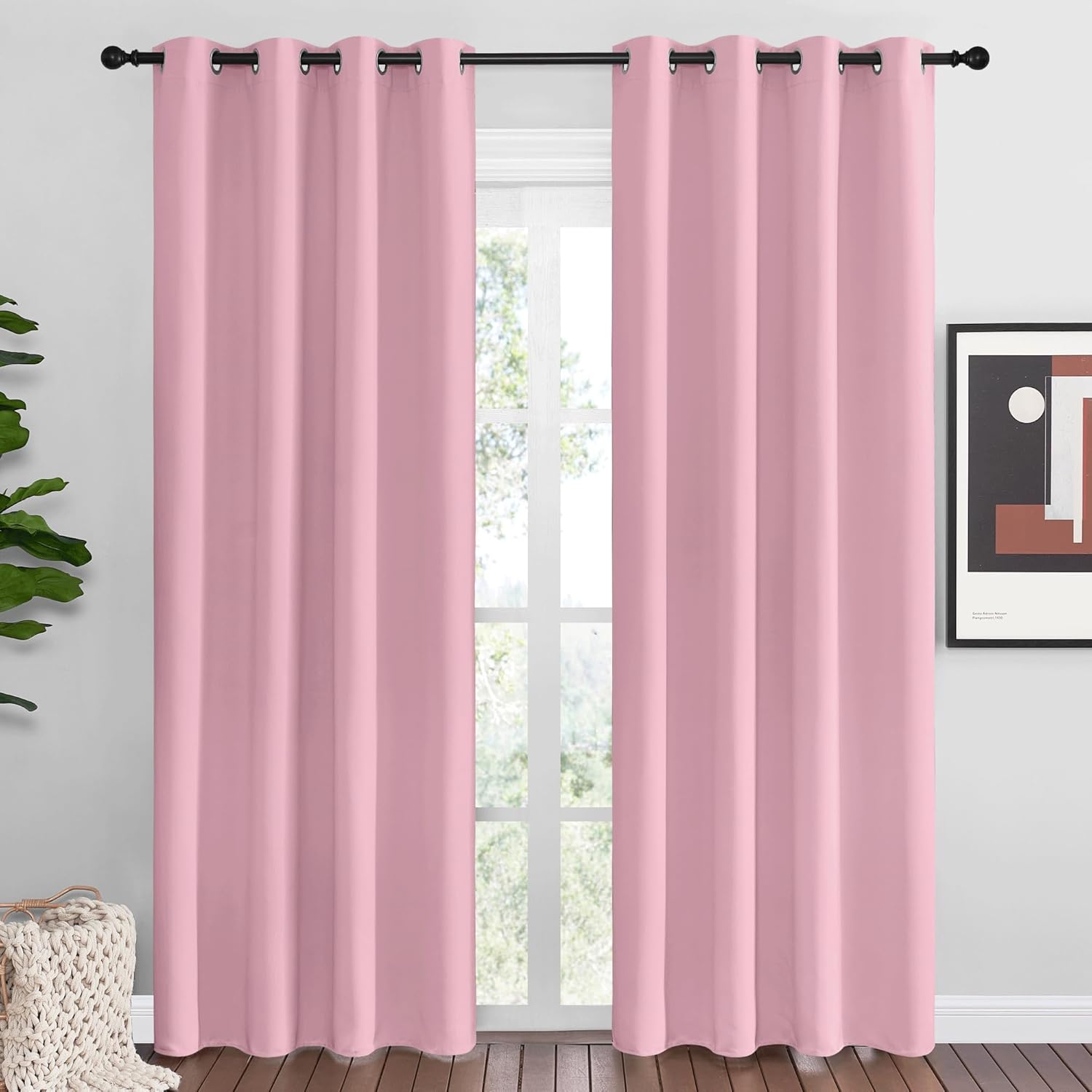 NICETOWN Crystal Pink Blackout Curtains - Thermal Insulated Grommet Drapes for Living Room | 55 x 86 Inches (1 Pair)