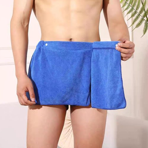 LipLopBest Men Boys Soft Wearable Bath Towel Short Pants Adjustable Mircofiber Towel Pool Beach Spa Bathing Shower Cover Up Wrap Around Towels (Blue)