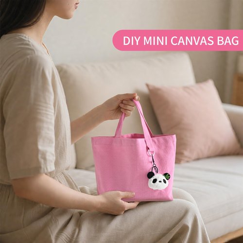 KIDJFGG 1 Pack Small Canvas Tote Bag, Mini Totes Bags Bulk for Women, DIY Blank Reusable Cute Sublimation Tote Bag with Handles & D Ring for Party Favors, Wedding Gifts & Mother's Days (Pink)