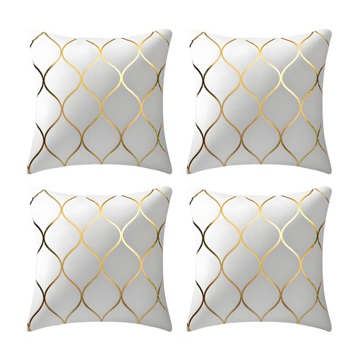 Gyulin Pack of 4 Gold Velvet Throw Pillow Covers 18x18 Inches Solid Square Pillow Covers Geometric Cushion Covers for Couch Sofa Home Bedroom Decor, White
