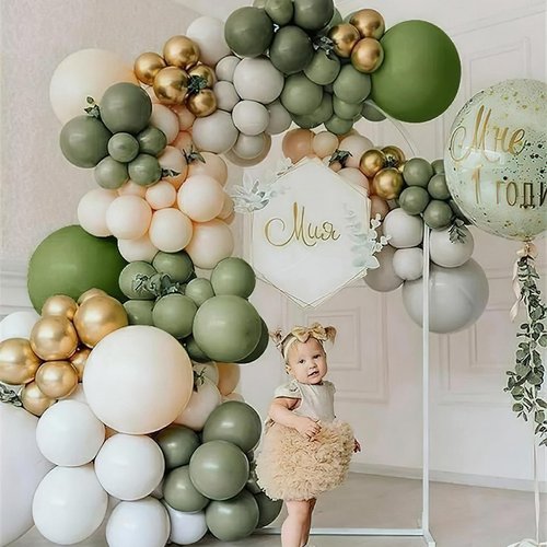 PartyWoo Sage Green Balloon Arch Kit Garland 142pcs Different Sizes of 18 12 10 5 Inch Olive Dusty Boho Green Balloons for Baby Shower Graduation Jungle Woodland Dinosaur Birthday Party Decorations