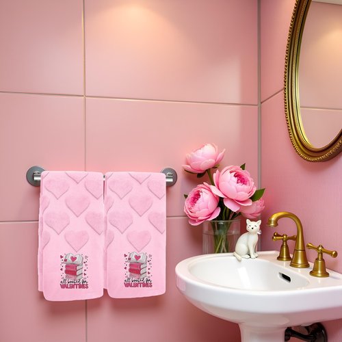 Xkdamai 2 Pcs Red Valentines Day Hand Towels 100% Cotton Valentine's Day Bathroom Decorative Towels Holiday Bath Decor Kitchen Dish Towels for Valentines Bathroom Decor Gift 13.7 x 29.5 Inch (Book)