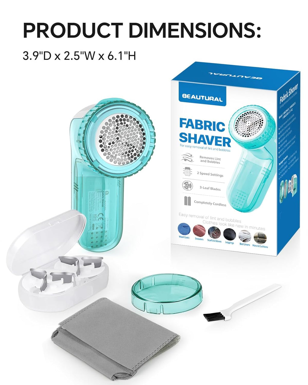 Beautural Fabric Shaver - Lint Remover with 2-Speed Settings & Replaceable Blades | Battery Operated, Ideal for Sweaters & Clothes