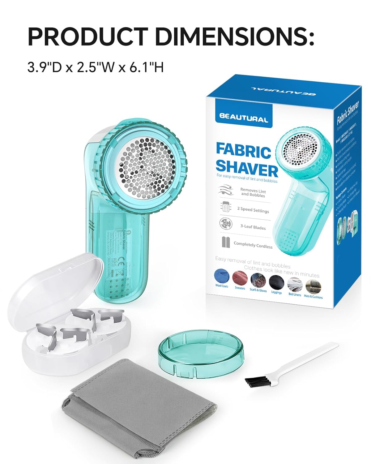 Beautural Fabric Shaver - Lint Remover with 2-Speed Settings & Replaceable Blades | Battery Operated, Ideal for Sweaters & Clothes