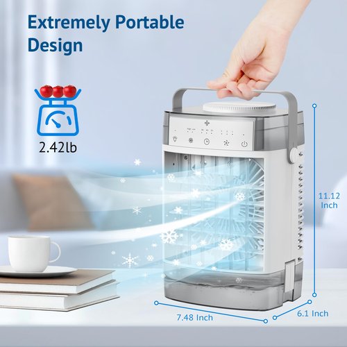 Portable Air Conditioners,3-Speed Small AC Fan, Evaporative Air Cooler with Remote,Timer function,7-Color Night light, 2 Mist modes,Personal Air Conditioner for Bedroom,Office,Room(Gray)