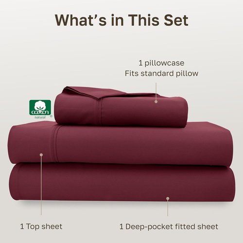 California Design Den Twin Bed Sheets Set - 100% Cotton, 400 Thread Count, Silky Smooth Sateen - Burgundy Red