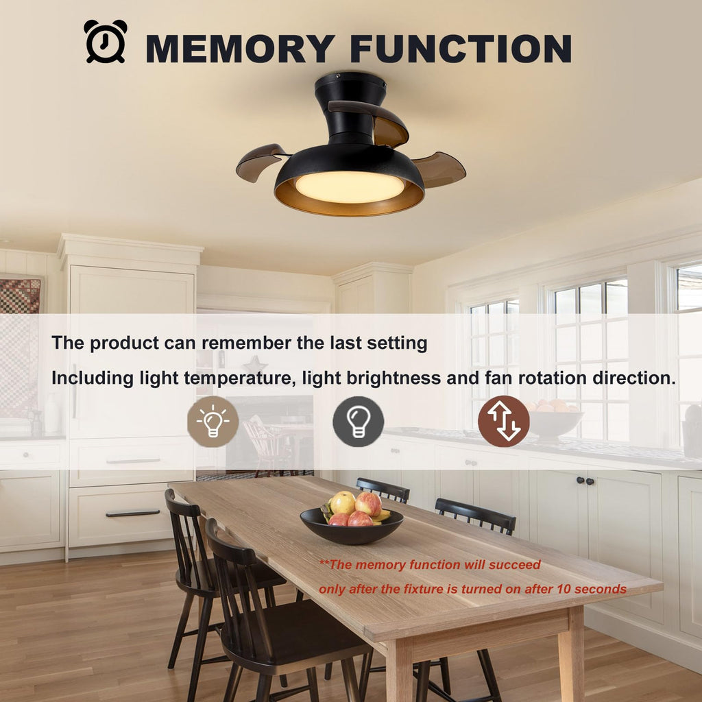 APBEAMLighting 23 Inch Black and Gold Ceiling Fan with Light and Brown Retractable Blades Small Led Light Fixture Ceiling Modern Fandelier Fan Lights Cei ling Fixtures for Bedroom Dining Room Kitchen