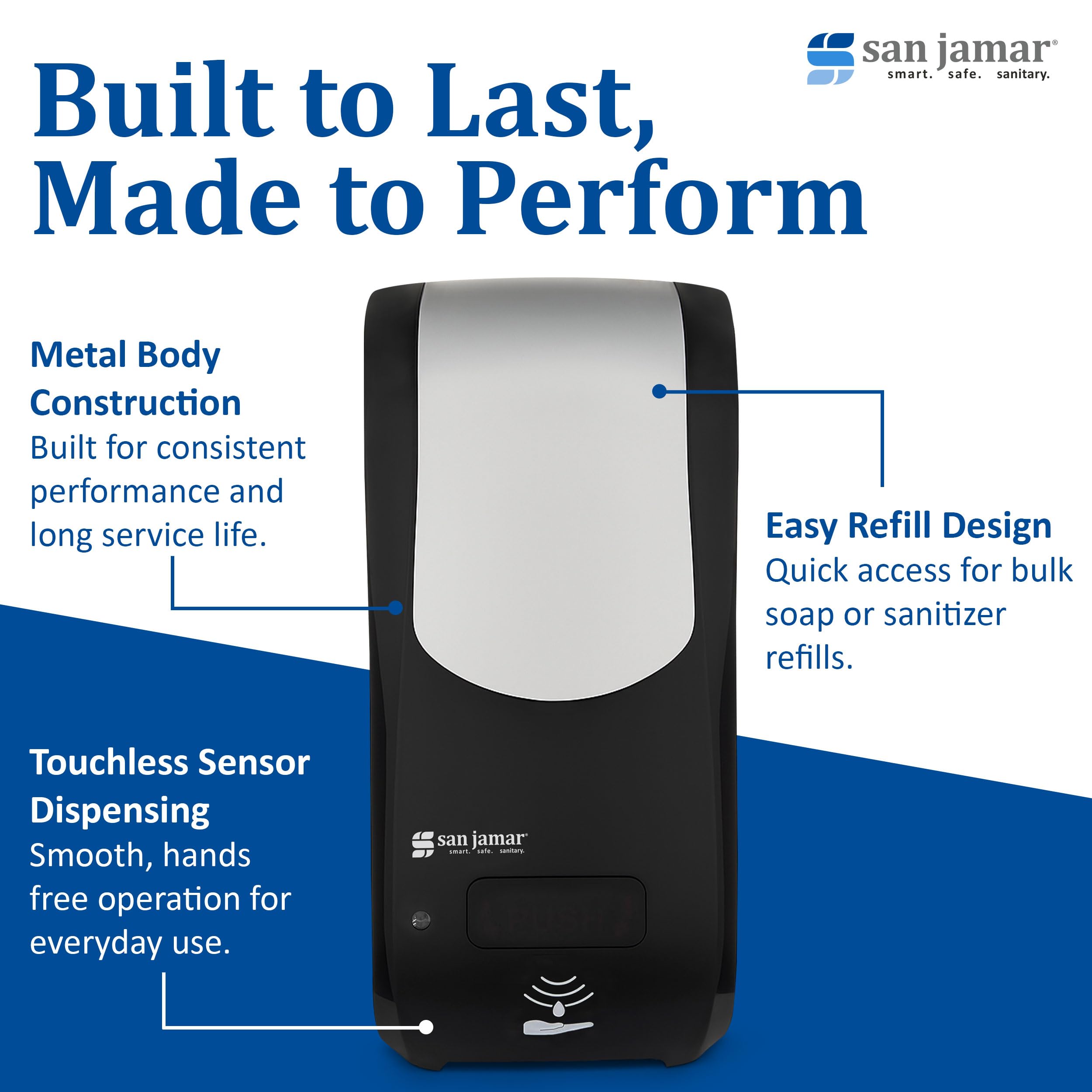 San Jamar Rely SH970BKSS Hybrid Foam Soap Dispenser, Black/Stainless Look