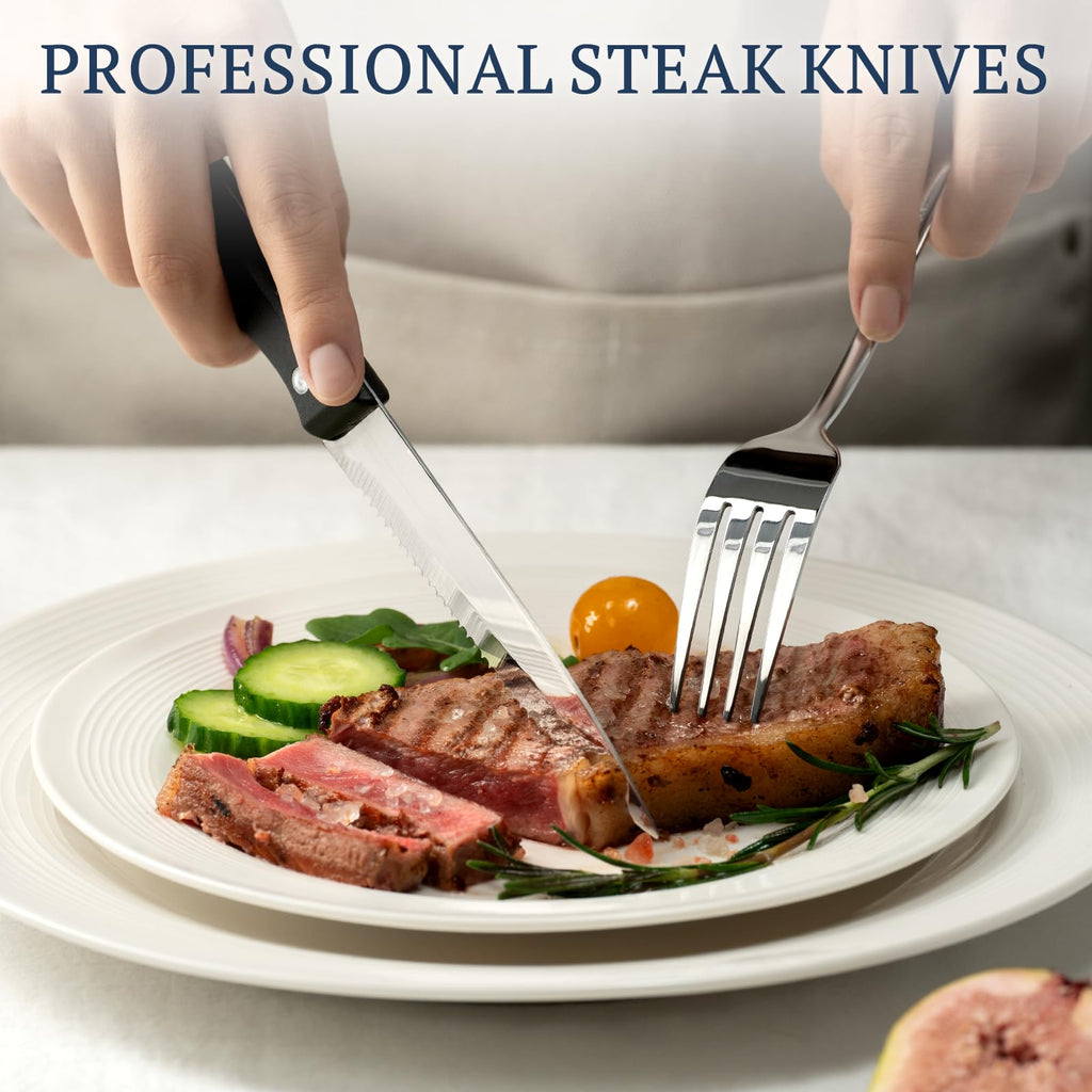 Astercook Silverware Set with Steak Knives 24-Piece Flatware Set for 4 Food-Grade Stainless Steel Cutlery Set Mirror Polished Utensils Set Include Spoons and Forks for Home Gifts for Women