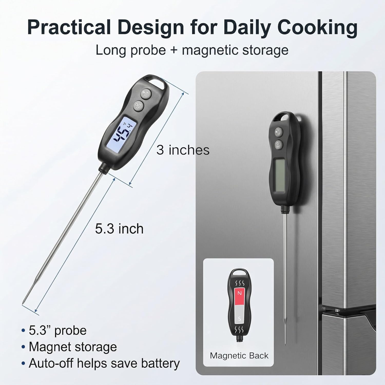 Meat Thermometer Digital - Instant Read Waterproof Food Thermometer with Backlight for BBQ, Grilling & Baking (Black)
