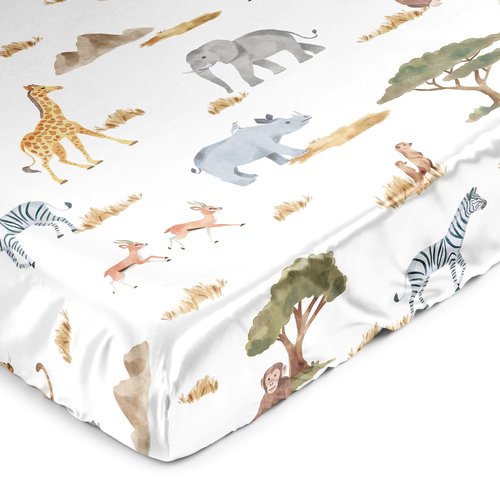 Sweet Jojo Designs Jungle Animals Boy Girl Gender Neutral Baby Satin Fitted Crib Sheet Infant Newborn Nursery Toddler Bed Room Standard Mattress Boho Wildlife Safari Gray Elephant Giraffe Lion Monkey
