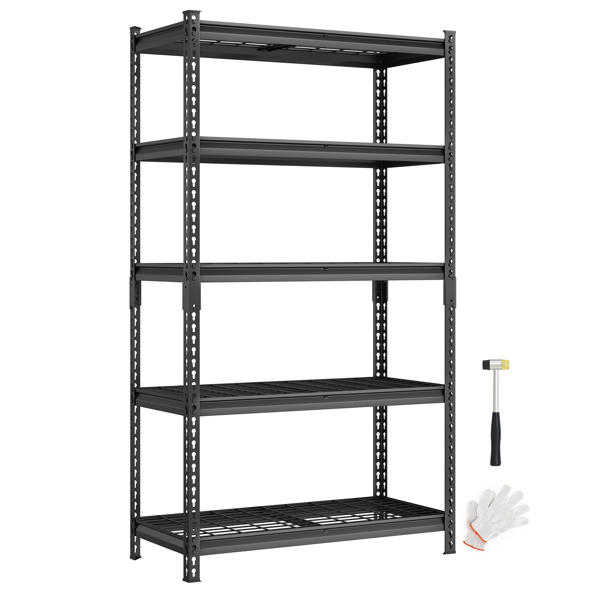 SONGMICS 5-Tier Storage Shelves, Heavy-Duty Garage Shelving, Adjustable Shelving Unit, Steel Shelf, Boltless Assembly, for Garage, Shed, 2,250 lb Load, 18 x 36 x 72 Inches, Ink Black UGLR453B01