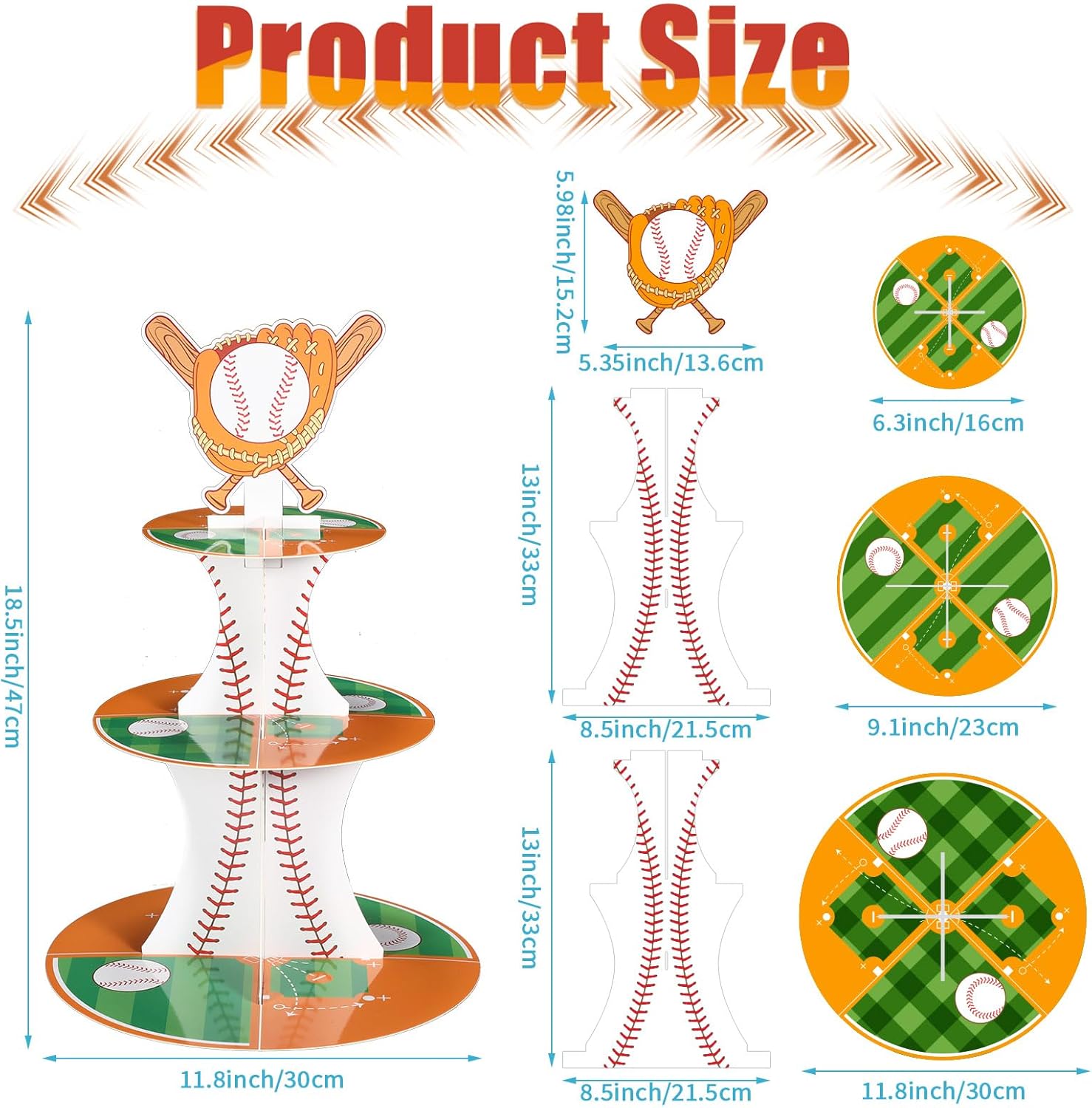 Nuenen Baseball Theme Cupcake Stand - 3-Tier Sports Party Display for Birthday Celebrations