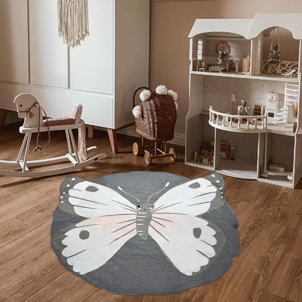 ABREEZE Butterfly Baby Round Play Pad Crawling Mat Blanket Tummy Time Mat Rug for Kids Children Toddlers Bedroom
