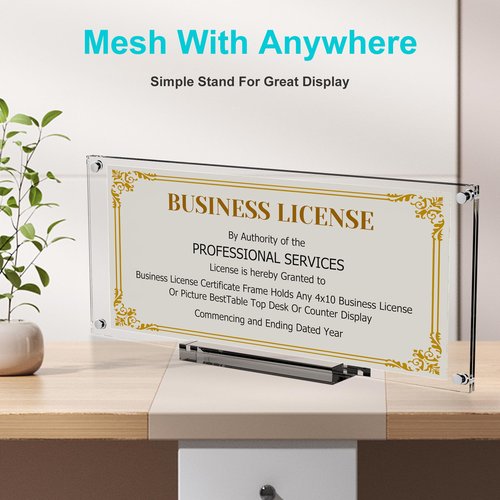 Boloyo Acrylic Business License Display Frame, 10 inch 1PC Clear Display Stand Holder Easel Base Protector for 4x9 Business License Certificate Collectors