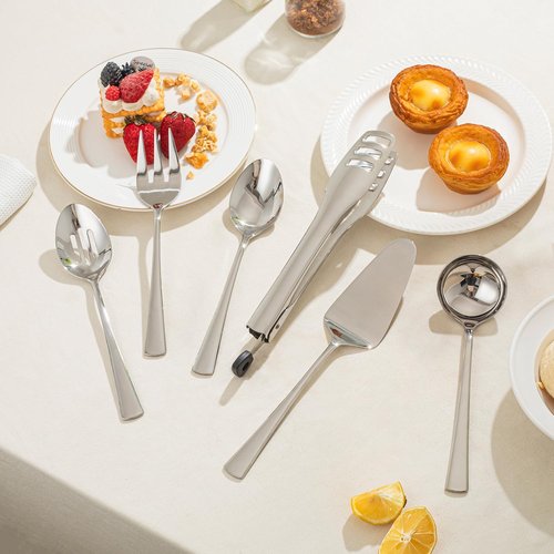 KINGSTONE 8-Piece Serving Utensils Set - Durable 18/10 Stainless Steel | Perfect for Buffets & Parties