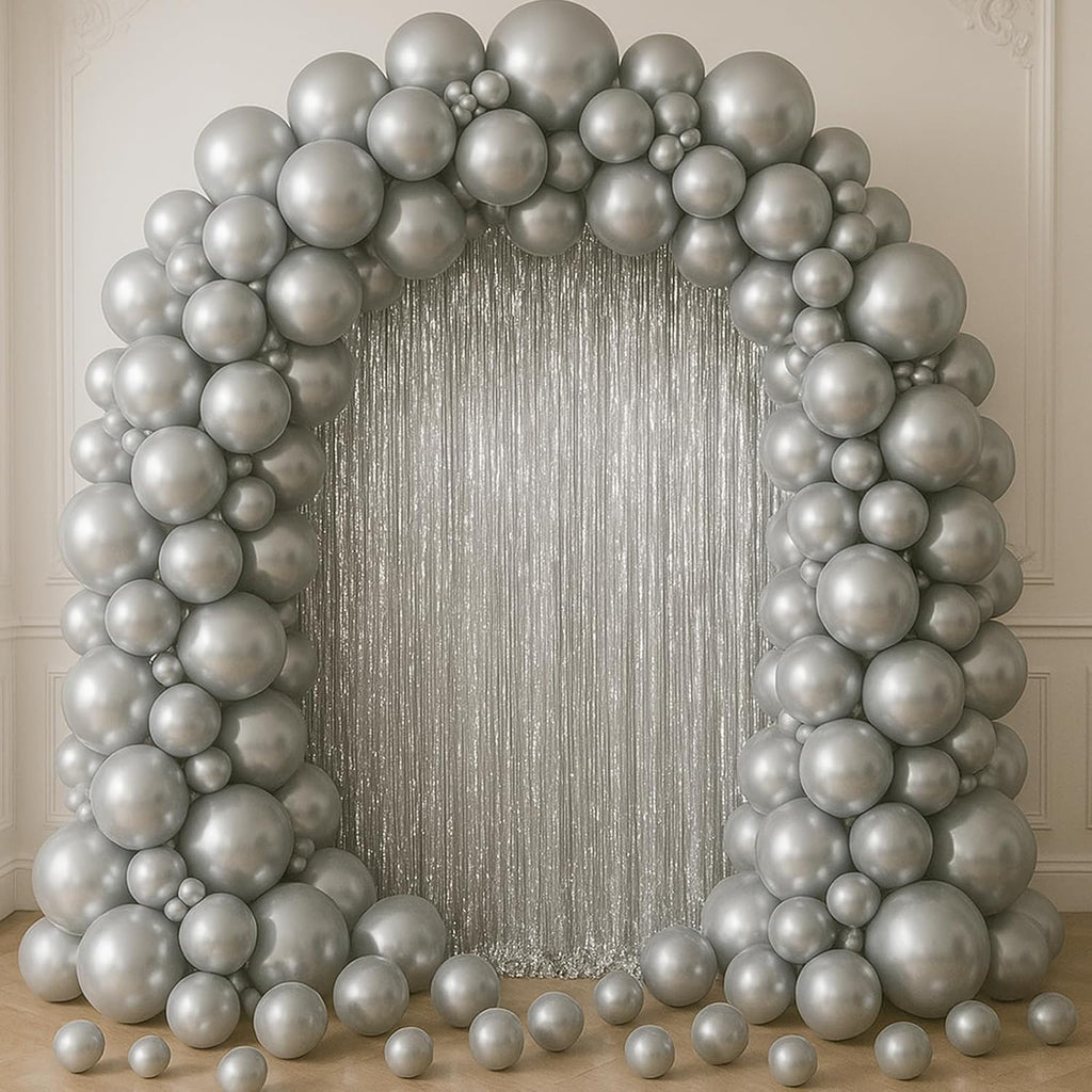 Voircoloria Foil Fringe Backdrop Curtains - 3.3 x 6.6 Ft Silver Tinsel Streamers for Parties & Events