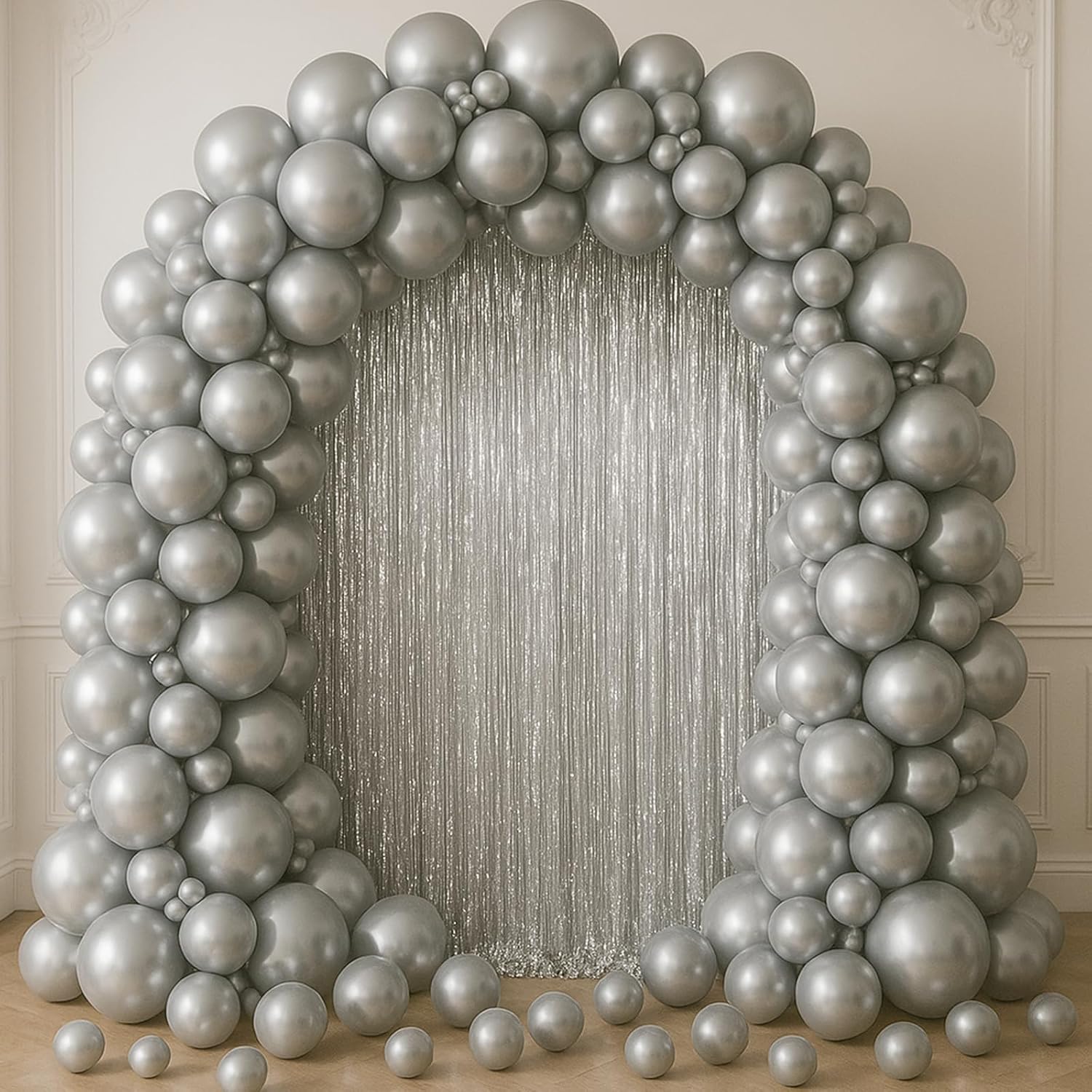 Voircoloria Foil Fringe Backdrop Curtains - 3.3 x 6.6 Ft Silver Tinsel Streamers for Parties & Events